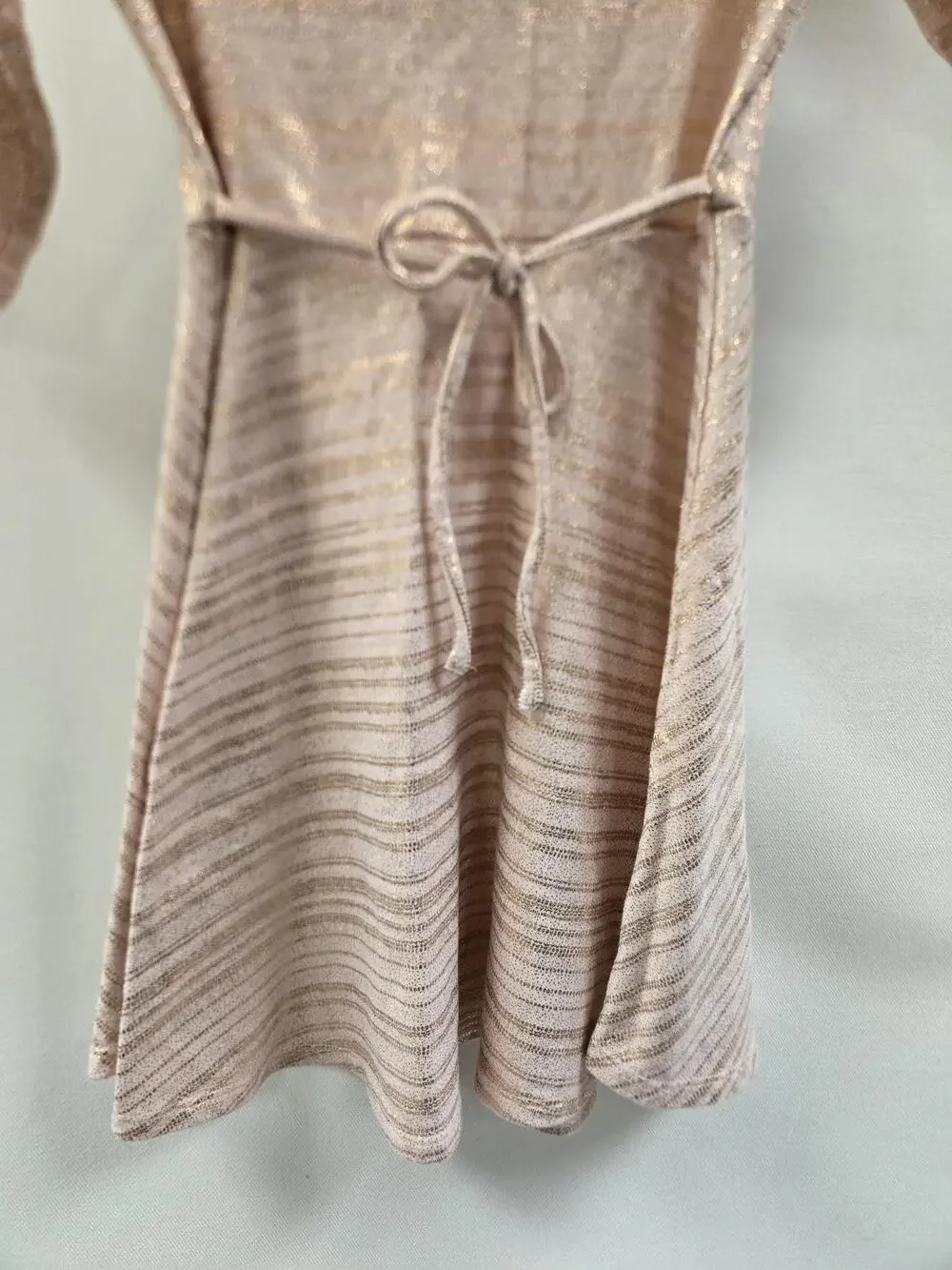 Justice Dress Girls Size 12 Metallic Stripe Long Sleeve Cold Shoulder Keyhole